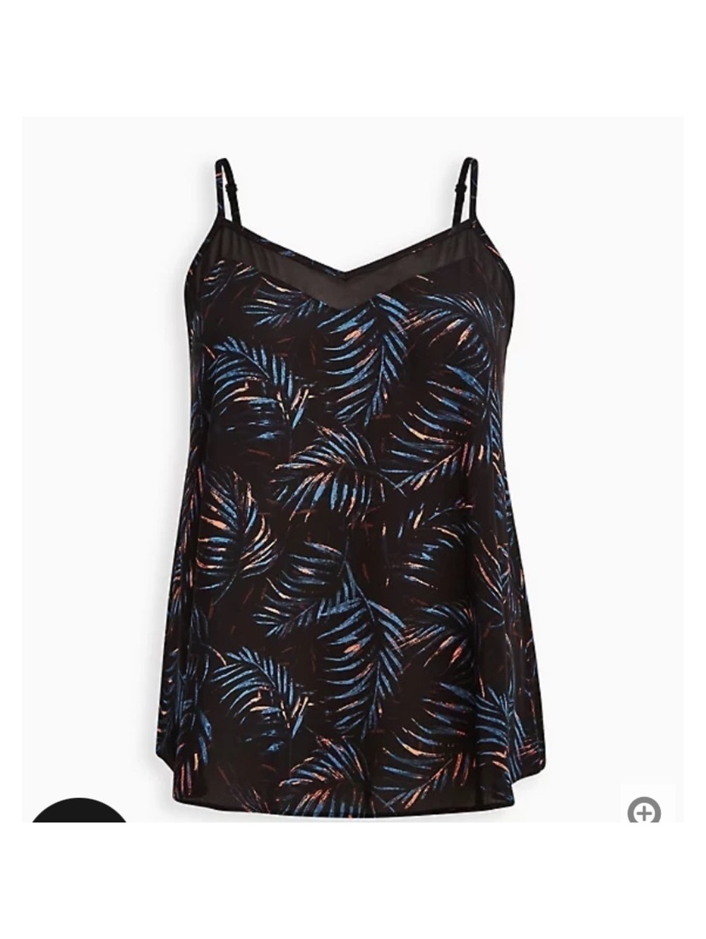 Torrid Sophie Cami Tank Top Chiffon Inset Palms Black Blue Size 0
